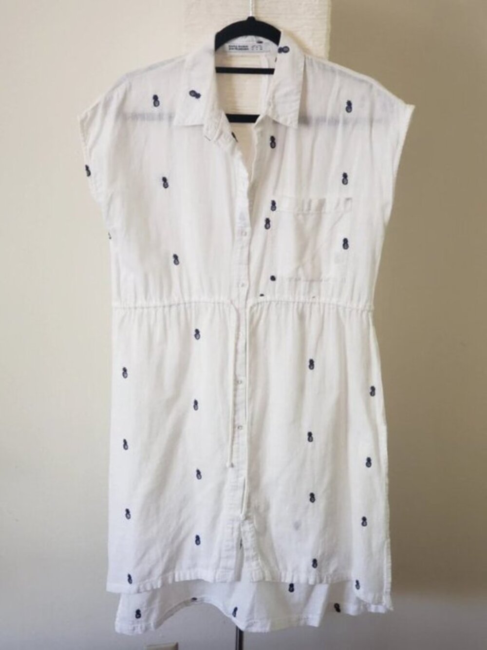 Zara Pineapple Shirt Dress - Embroidered Drawstring Mini Dress M - Picture 3 of 8